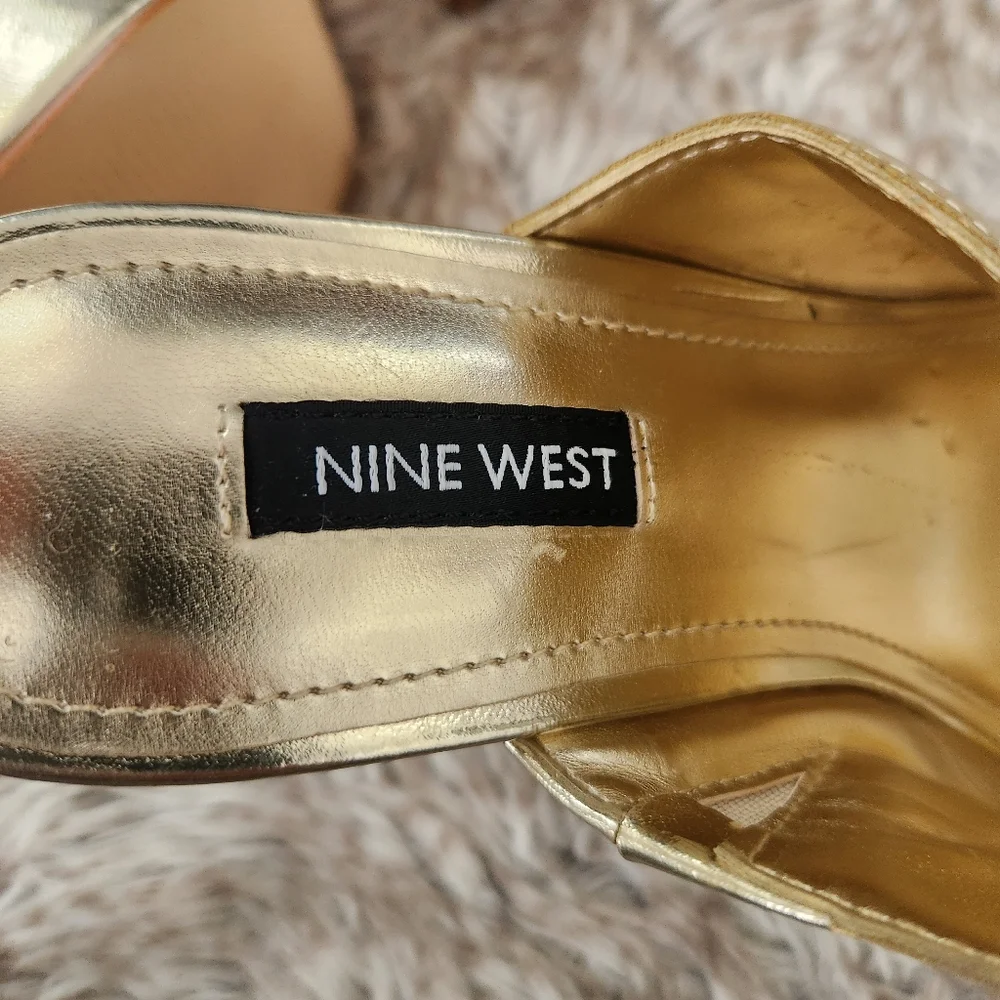 Nine West‎ Flower Platform Slide Sandal Mules Gold Women's Size 6 1/2